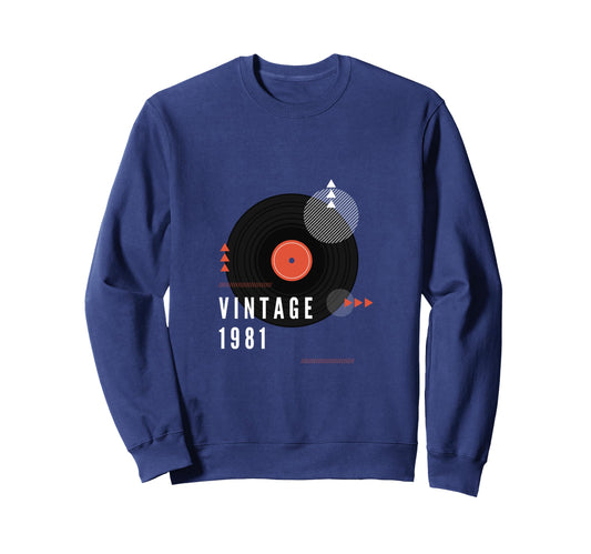 1981 Record Player Birthday Vinyl Dj Sweatshirt - Graphic Print for Adults - T-Shirt, Sweatshirt, Hoodie