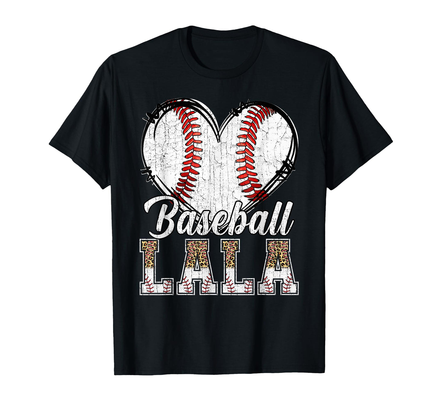 Softball Baseball Lala Heart Leopard T-Shirt - Unique Graphic Unisex - T-Shirt, Sweatshirt, Hoodie