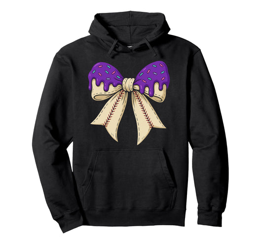 Baseball Bow Ice Cream Dripping Hoodie - Fun Novelty Design Men Women - T-Shirt, Sweatshirt, Hoodie