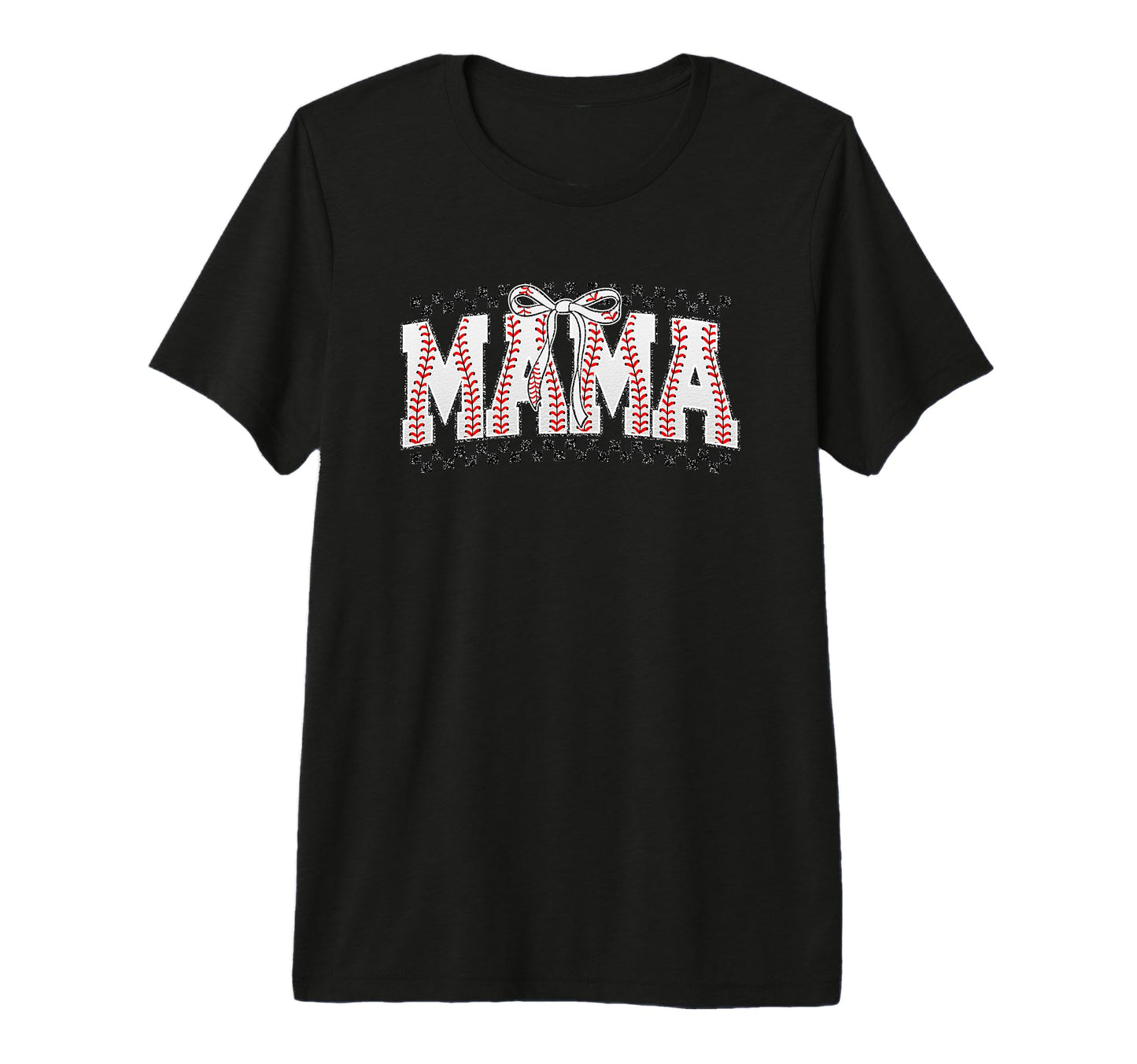 Mama Baseball Stitches Bow Sports Tri T-Shirt - Minimalist Print Unisex - T-Shirt, Sweatshirt, Hoodie