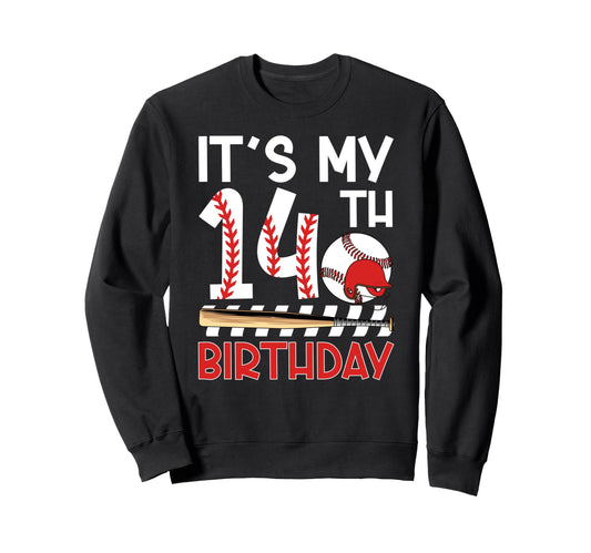 14Th Baseball Birthday Party 14 Year Sweatshirt - Streetwear Style Unisex - T-Shirt, Sweatshirt, Hoodie