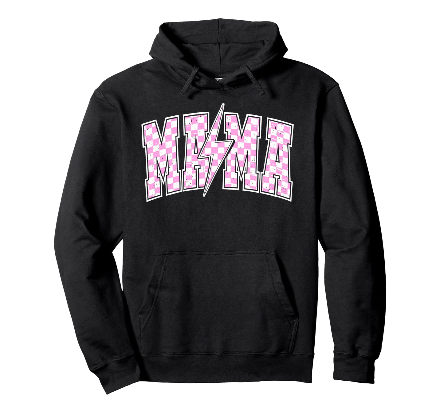 Mama Lightning Bolt Checkered Varsity Hoodie - Novelty Apparel for Adults - T-Shirt, Sweatshirt, Hoodie