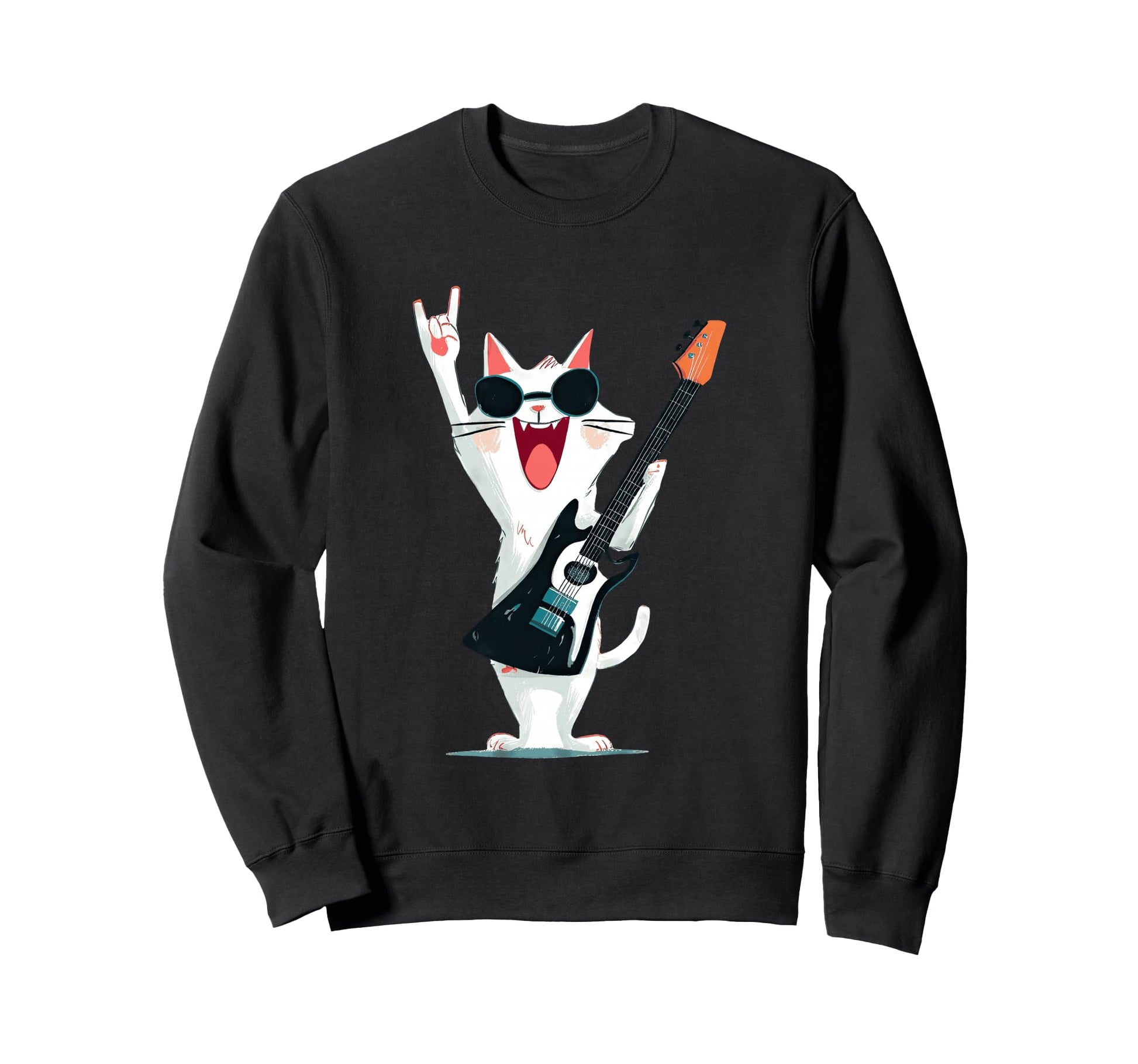 Cat Rockstar Funny Guitar Player Sweatshirt - Aesthetic Graphic Unisex - T-Shirt, Sweatshirt, Hoodie