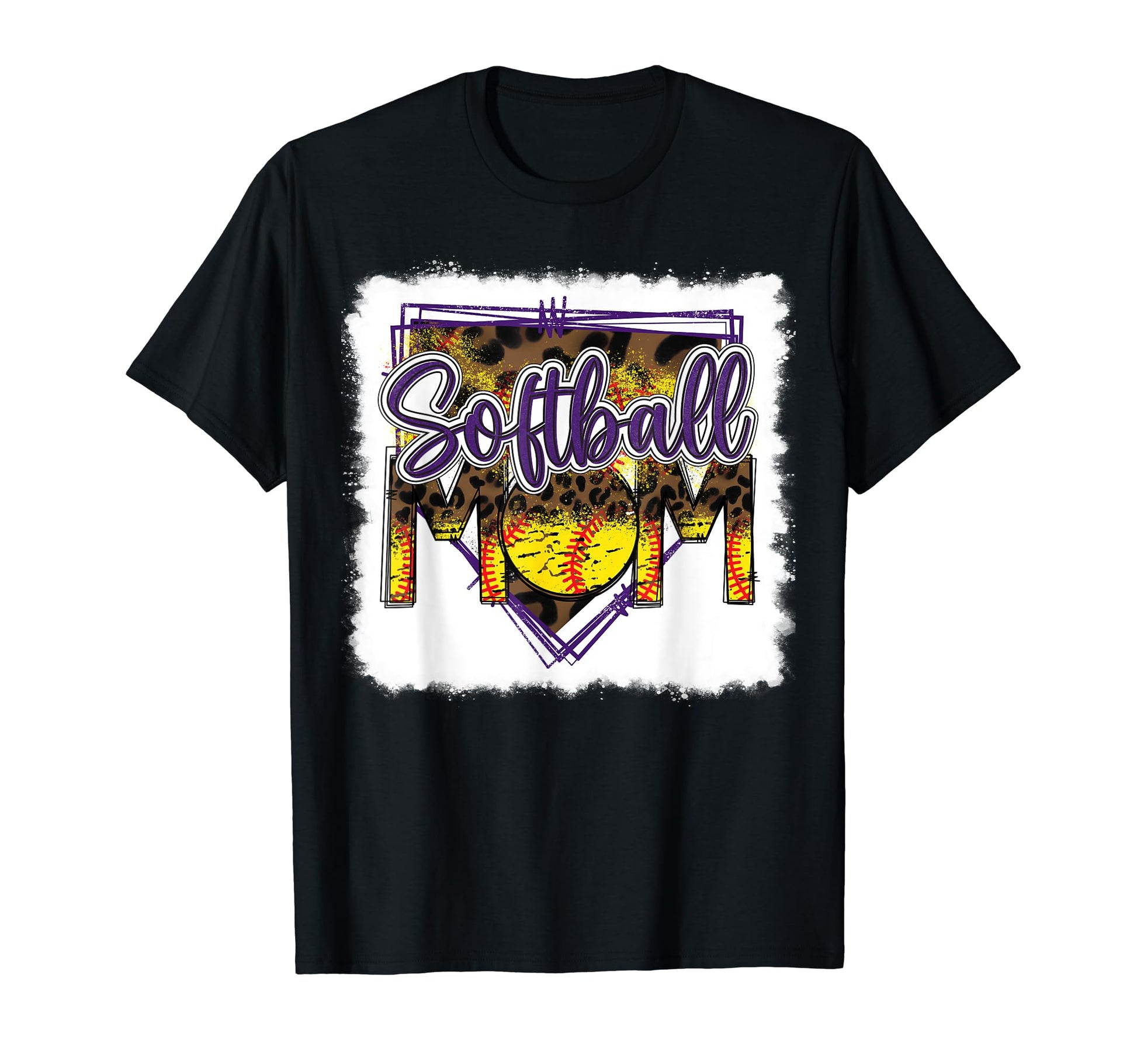 Bleached Softball Mom Leopard Funny T-Shirt - Novelty Apparel Men Women - T-Shirt, Sweatshirt, Hoodie