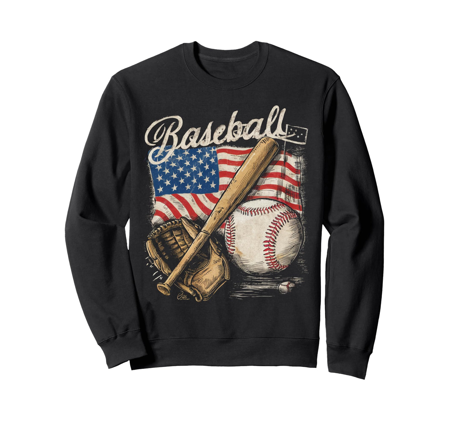 American Flag Baseball Player Bat Sweatshirt - Fun Novelty Design Unisex - T-Shirt, Sweatshirt, Hoodie