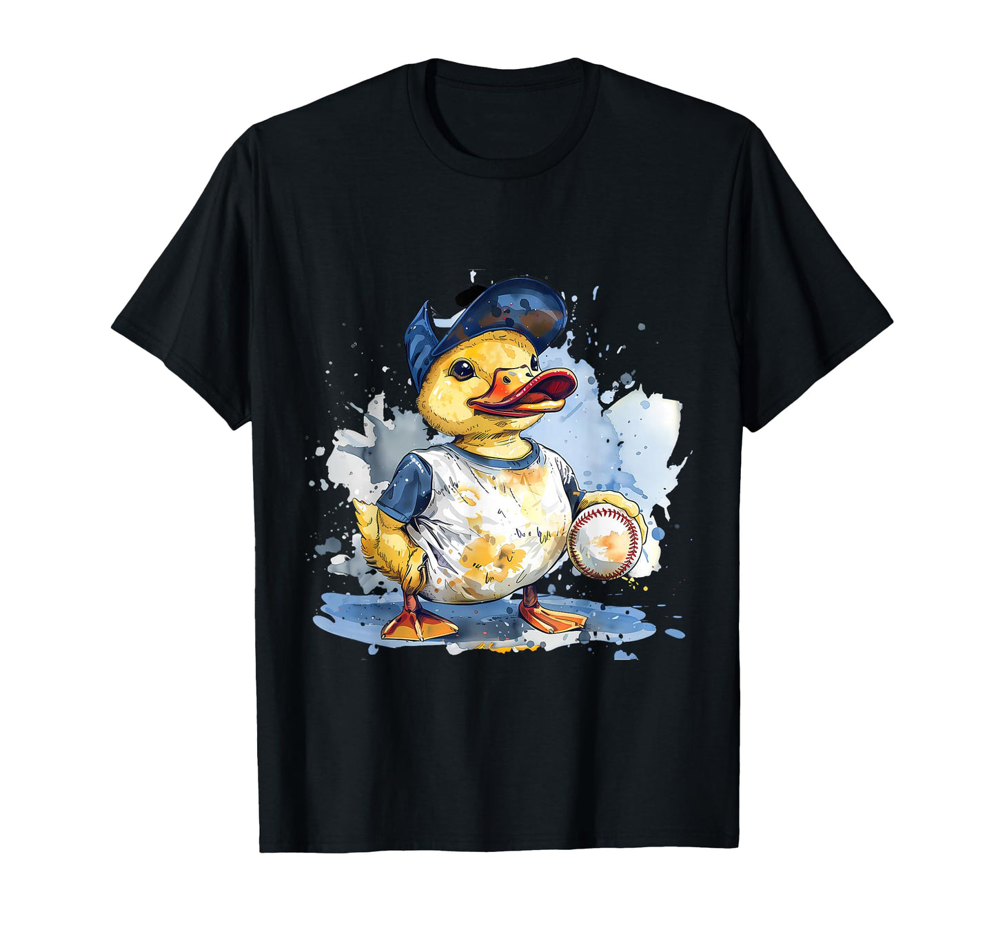 Baseball Player Rubber Duck Watercolor T-Shirt - Unique Graphic Men Women - T-Shirt, Sweatshirt, Hoodie