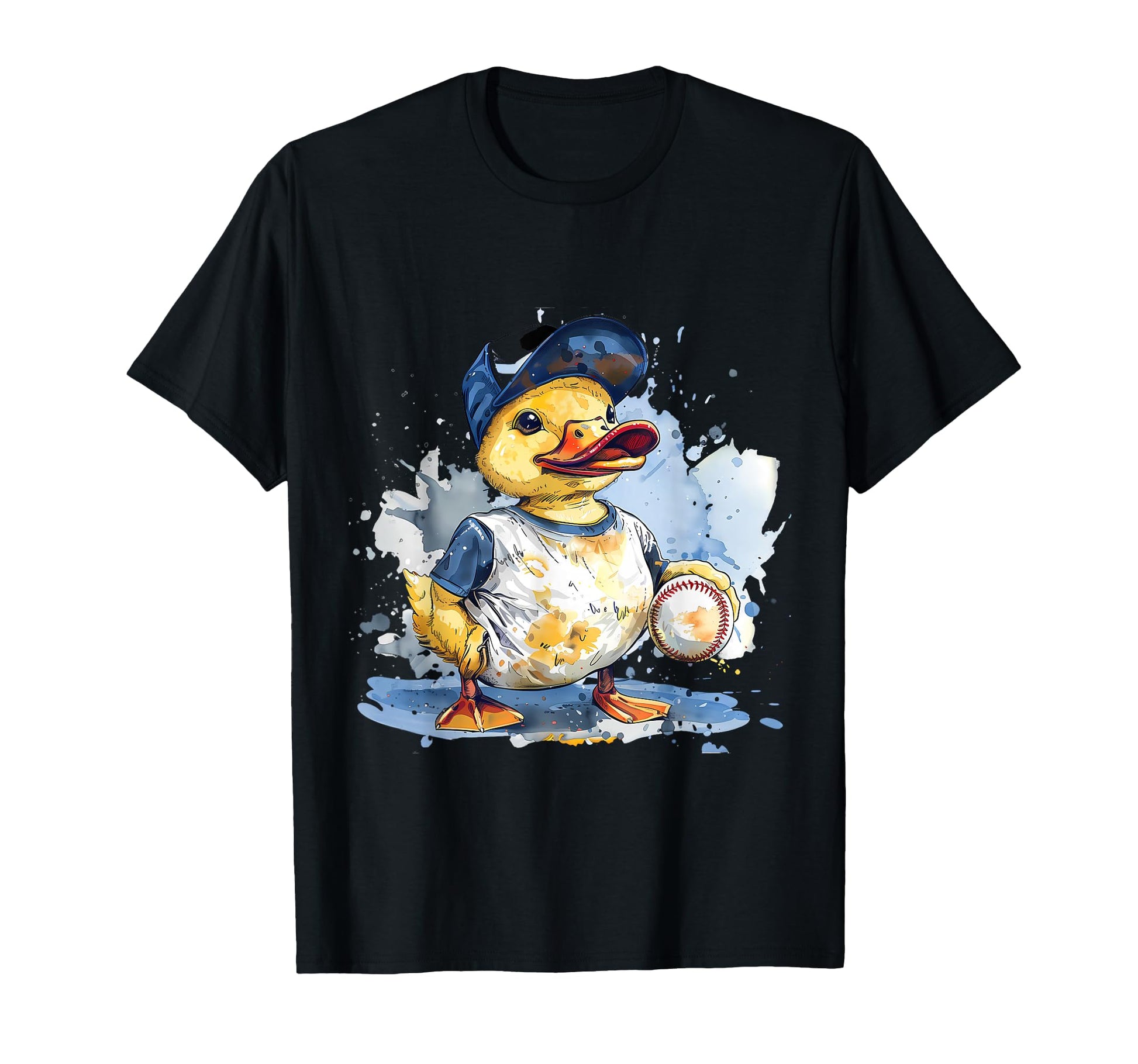 Baseball Player Rubber Duck Watercolor T-Shirt - Unique Graphic Men Women - T-Shirt, Sweatshirt, Hoodie