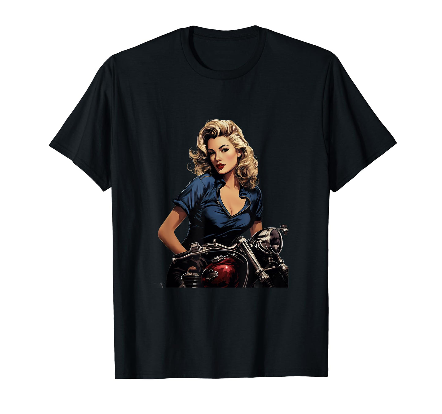 Pinup Biker Motorcycle Rider T-Shirt - Custom Art Print Men Women - T-Shirt, Sweatshirt, Hoodie