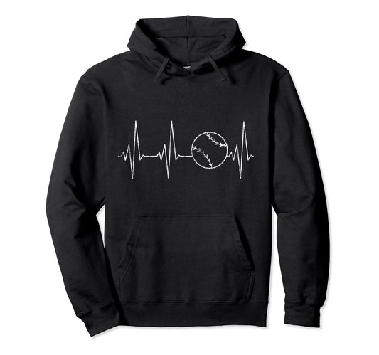 Baseball Heartbeat Funny Player Coach Hoodie - Unique Graphic Men Women - T-Shirt, Sweatshirt, Hoodie