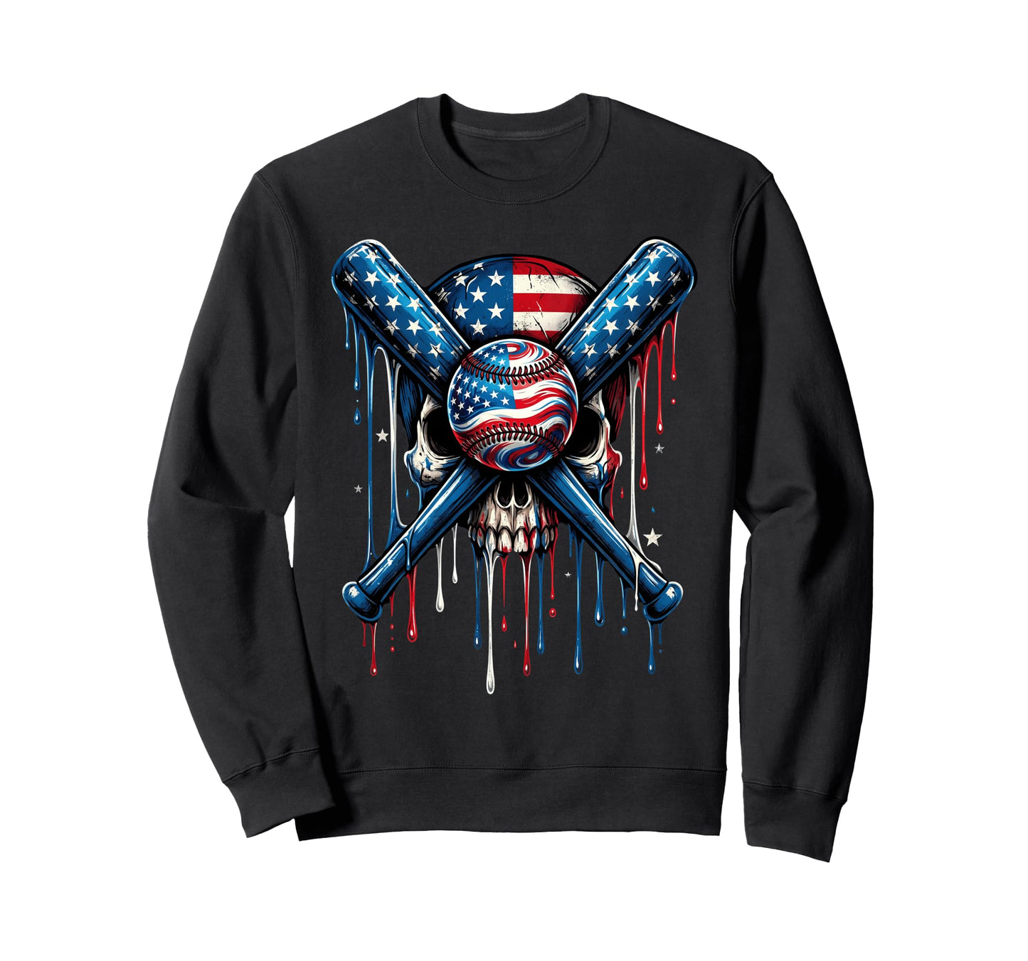 American Flag Baseball Drip Sweatshirt - Novelty Apparel Men Women - T-Shirt, Sweatshirt, Hoodie