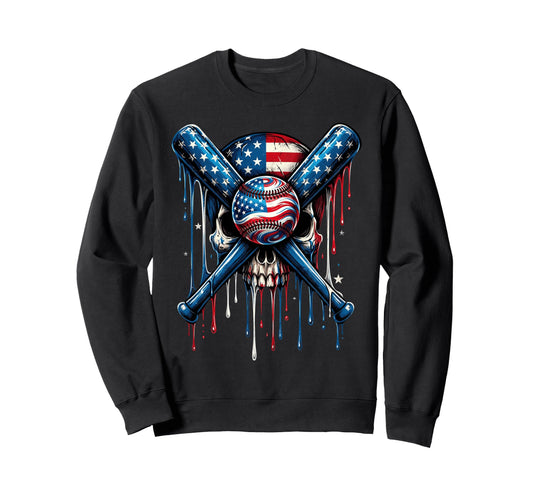 American Flag Baseball Drip Sweatshirt - Novelty Apparel Men Women - T-Shirt, Sweatshirt, Hoodie