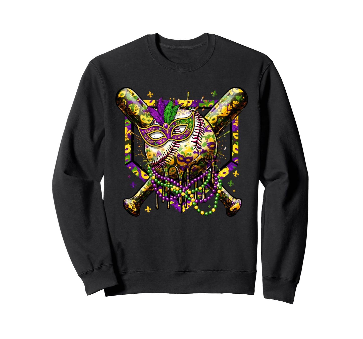 Baseball Mardi Gras Carnival Sweatshirt - Fun Novelty Design Men Women - T-Shirt, Sweatshirt, Hoodie