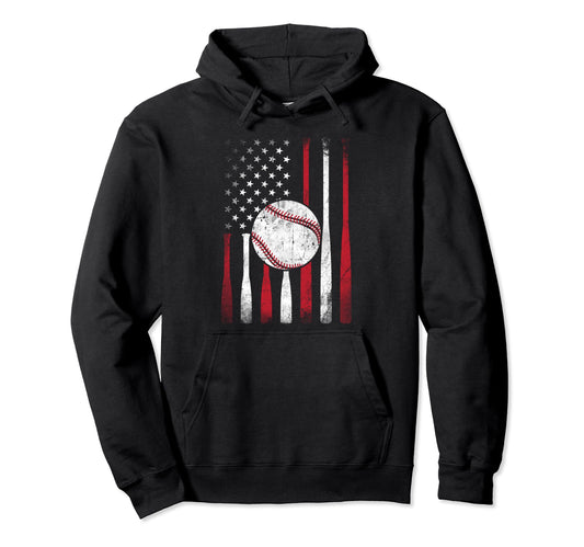 American Flag Baseball Team Hoodie - Novelty Apparel for Adults - T-Shirt, Sweatshirt, Hoodie
