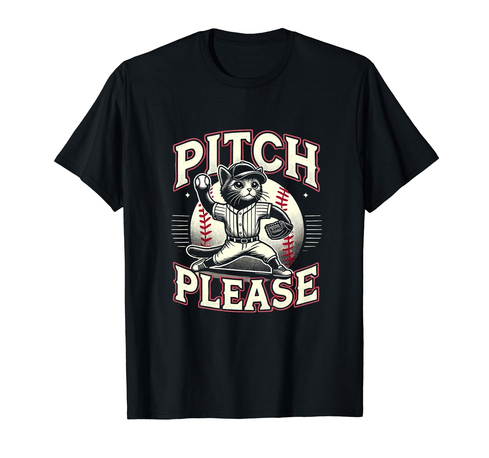 Pitching Baseball Player Cat Pitch T-Shirt - Graphic Print for Adults - T-Shirt, Sweatshirt, Hoodie
