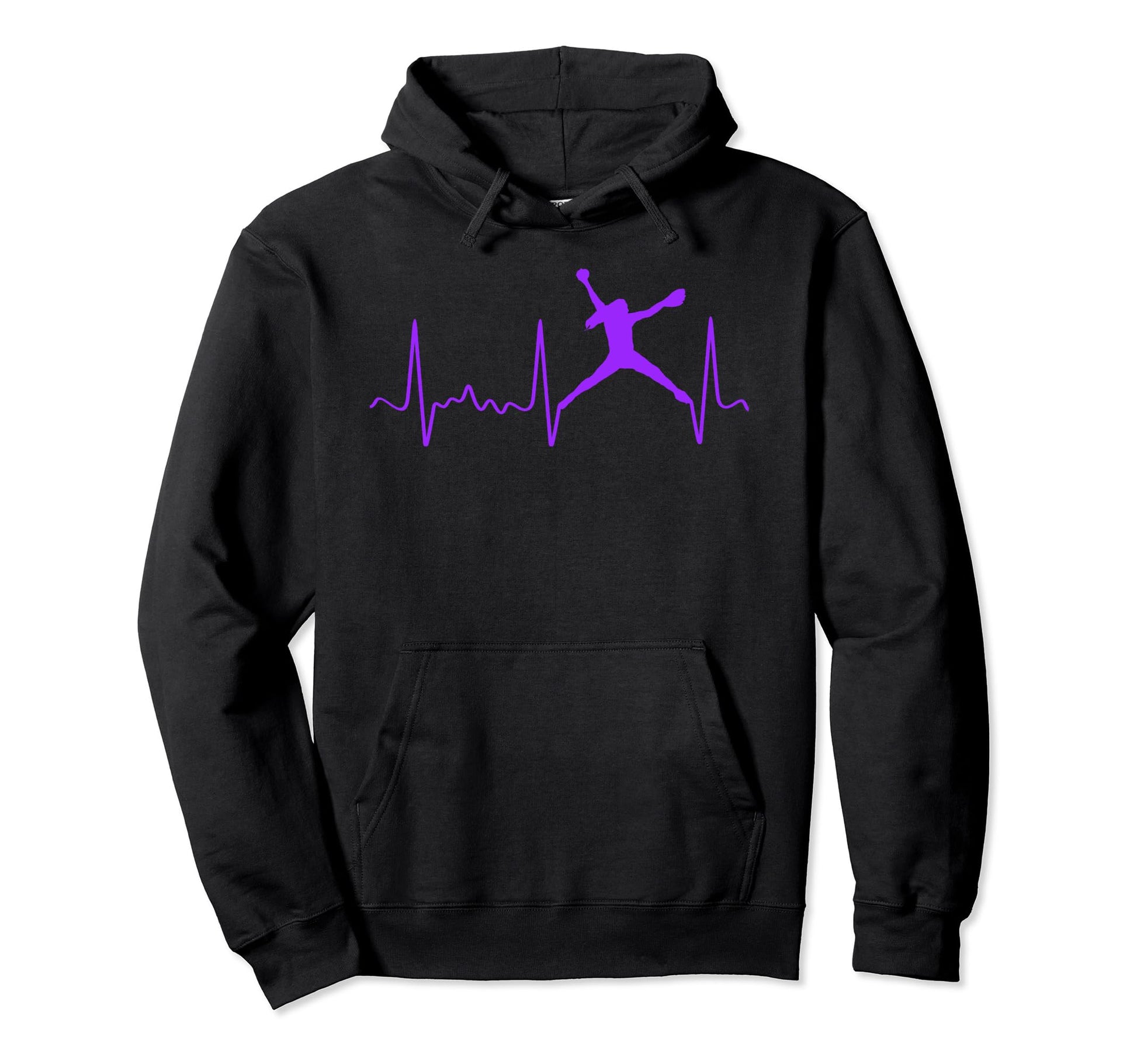 Purple Softball Pitcher Pulse Heartbeat Hoodie - Unique Graphic Unisex - T-Shirt, Sweatshirt, Hoodie