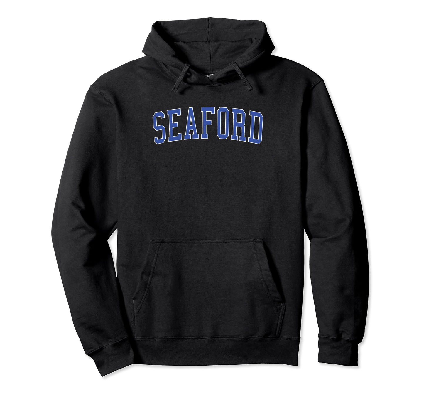 Seaford De Distressed Blue Varsity Hoodie - Minimalist Print for Adults - T-Shirt, Sweatshirt, Hoodie