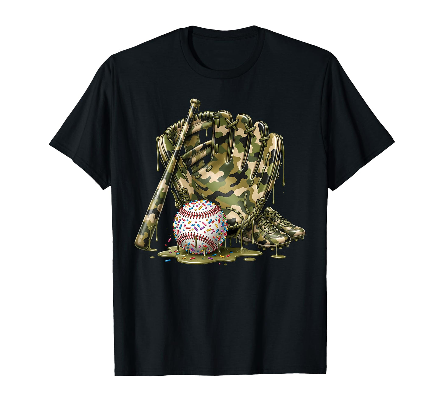 Camo Baseball Drip Ice Cream T-Shirt - Casual Everyday Wear for Adults - T-Shirt, Sweatshirt, Hoodie