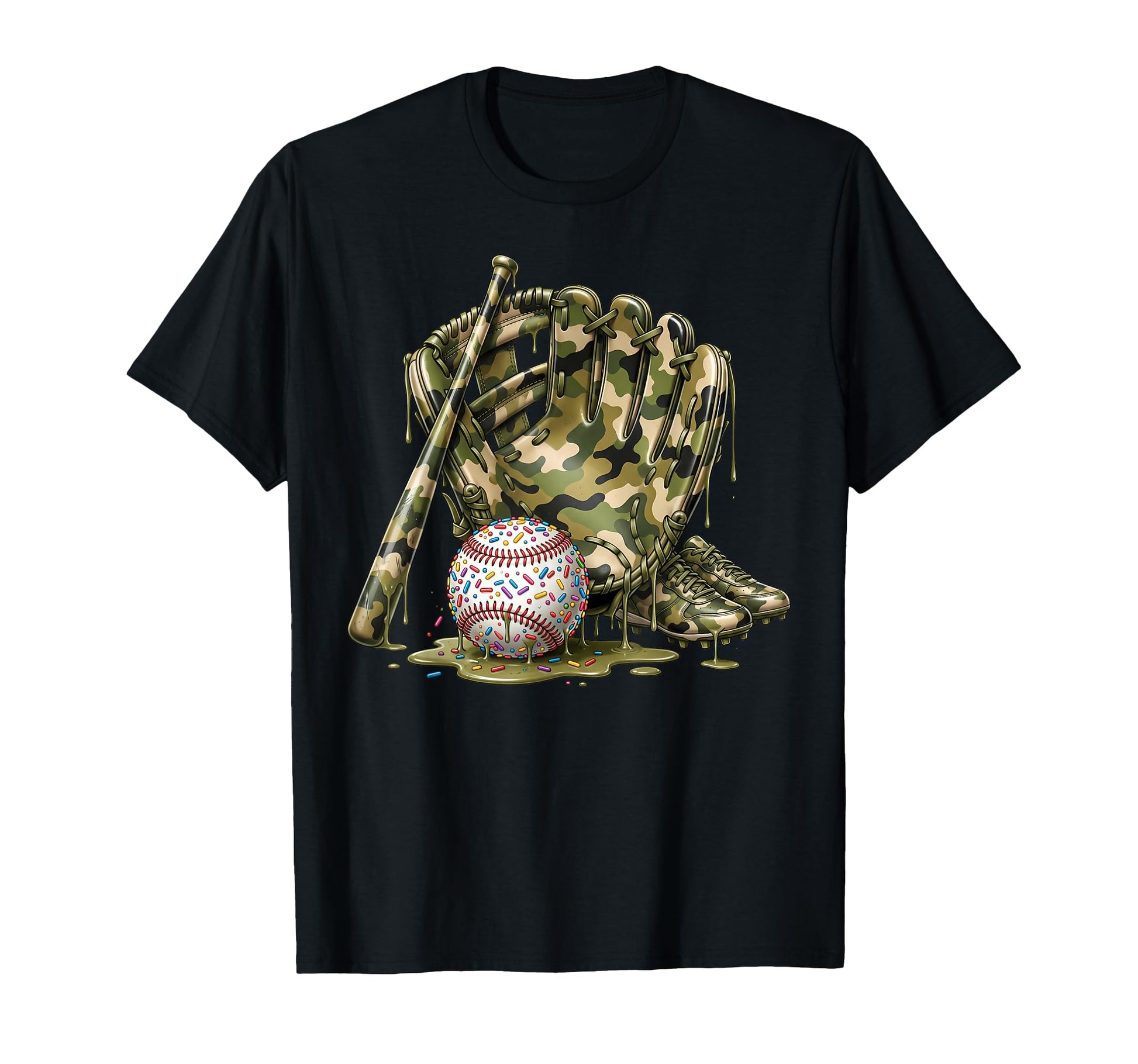 Camo Baseball Drip Ice Cream T-Shirt - Casual Everyday Wear for Adults - T-Shirt, Sweatshirt, Hoodie