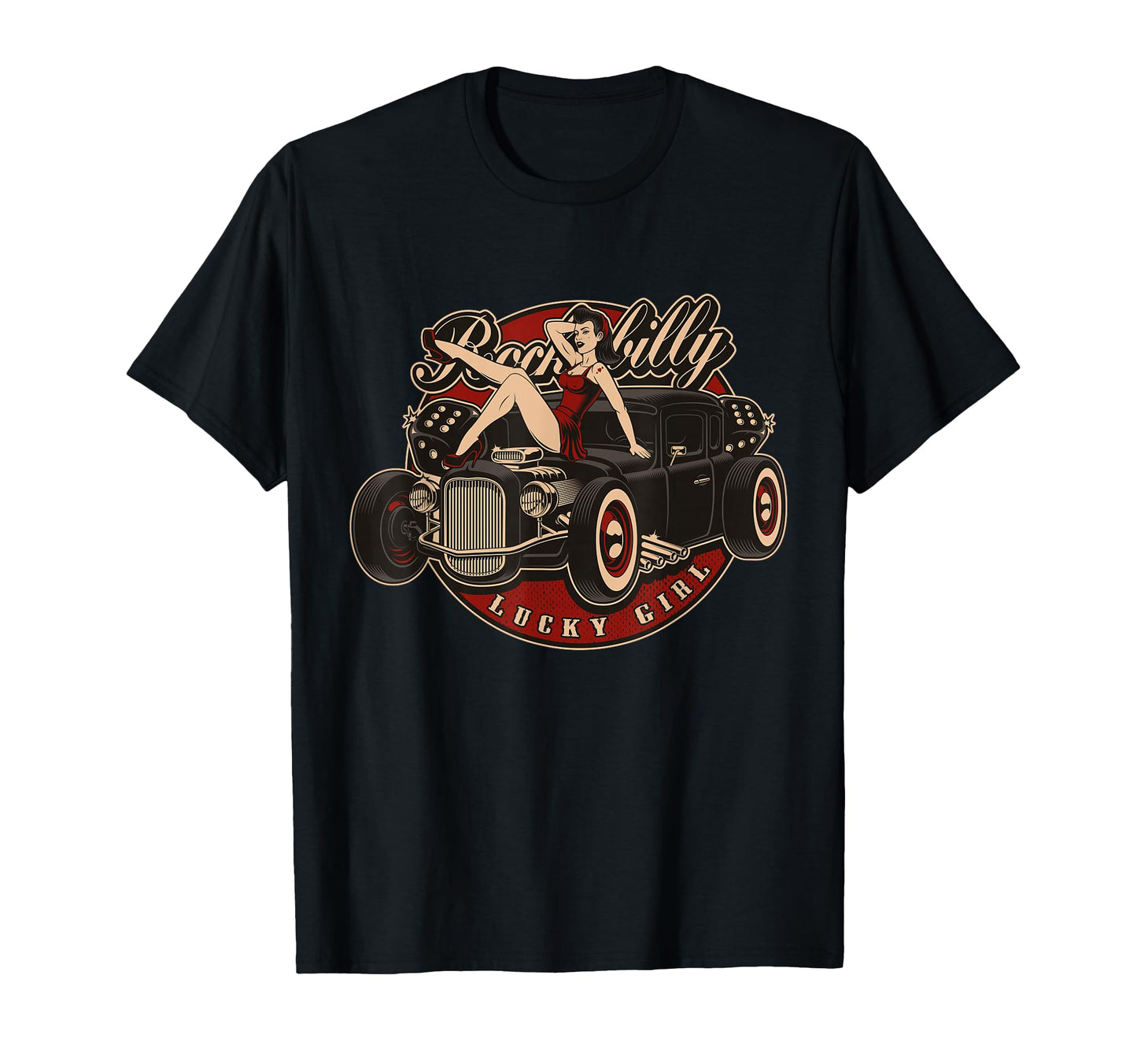 Hot Rod Car Rockabilly Lucky T-Shirt - Custom Art Print Men Women - T-Shirt, Sweatshirt, Hoodie