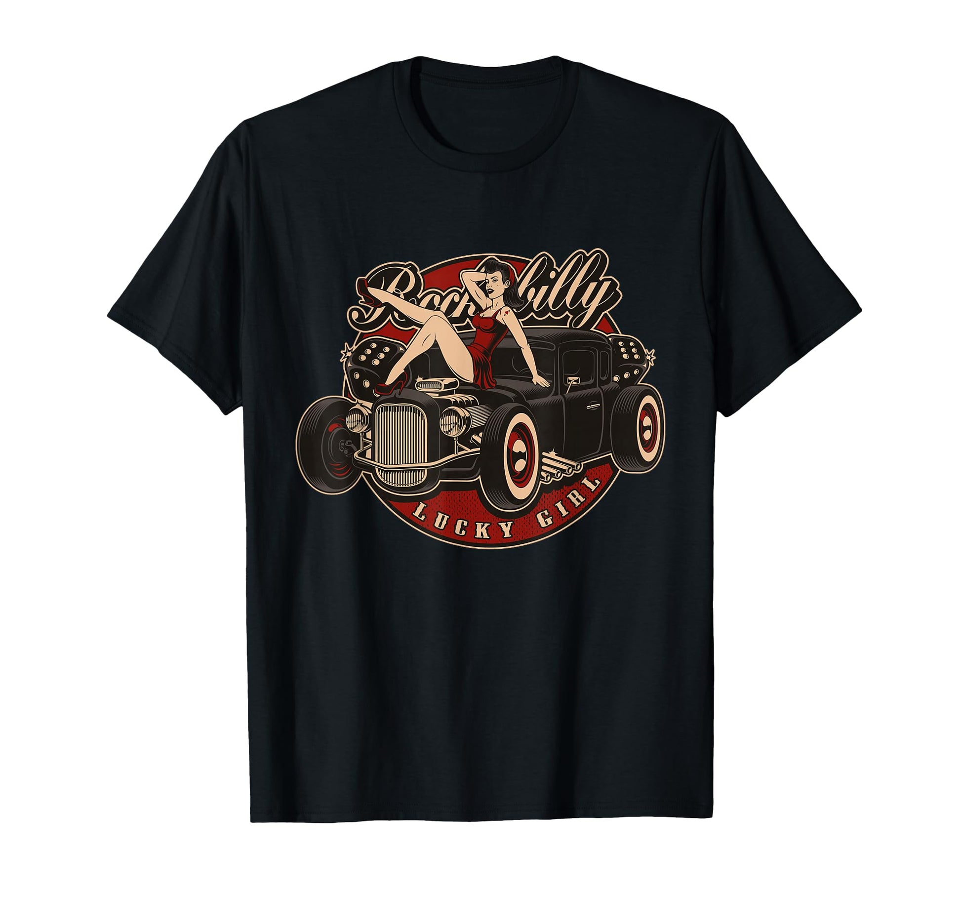Hot Rod Car Rockabilly Lucky T-Shirt - Custom Art Print Men Women - T-Shirt, Sweatshirt, Hoodie