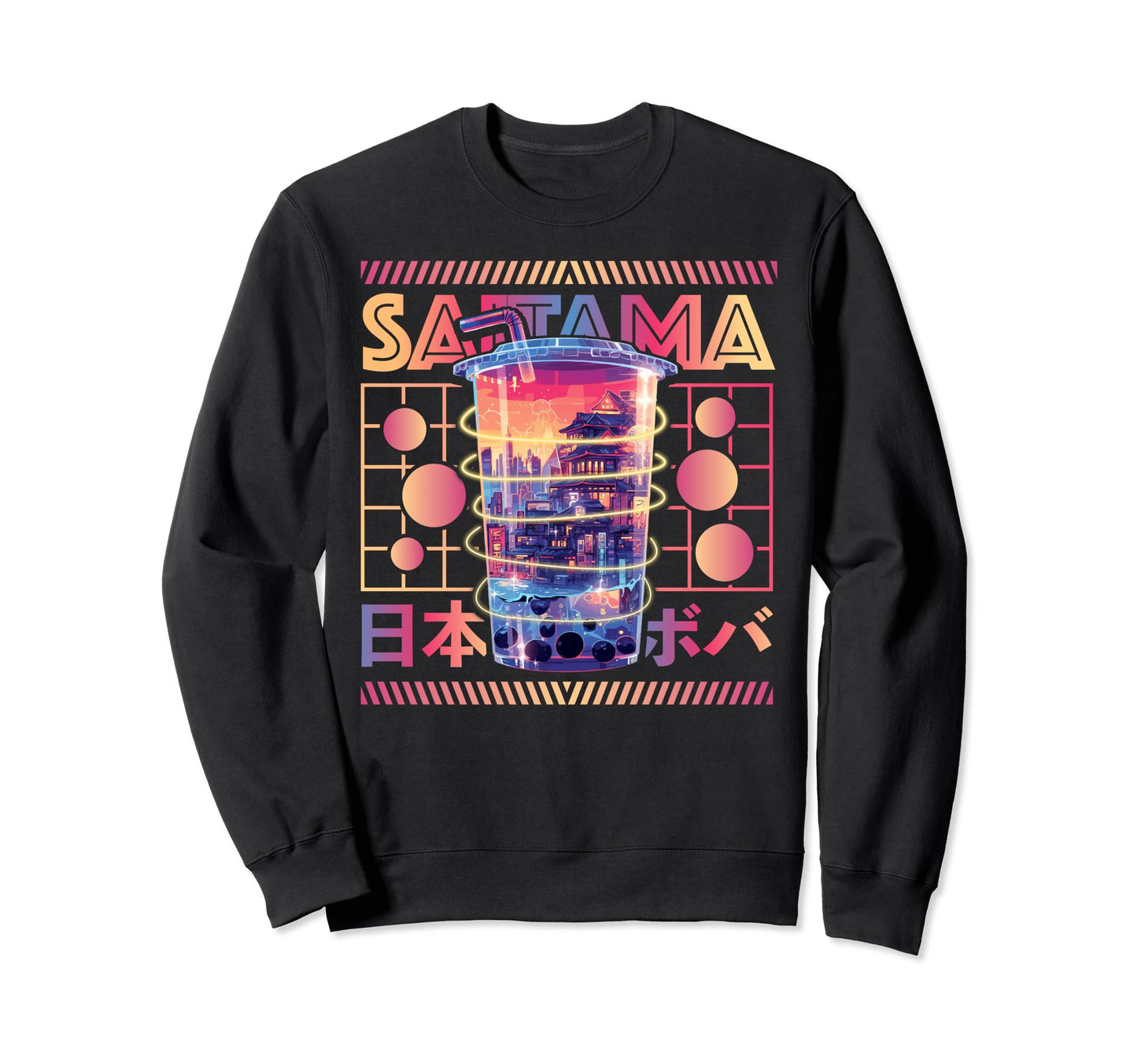 Saitama City 80S Synthwave Boba Sweatshirt - Minimalist Print Men Women - T-Shirt, Sweatshirt, Hoodie