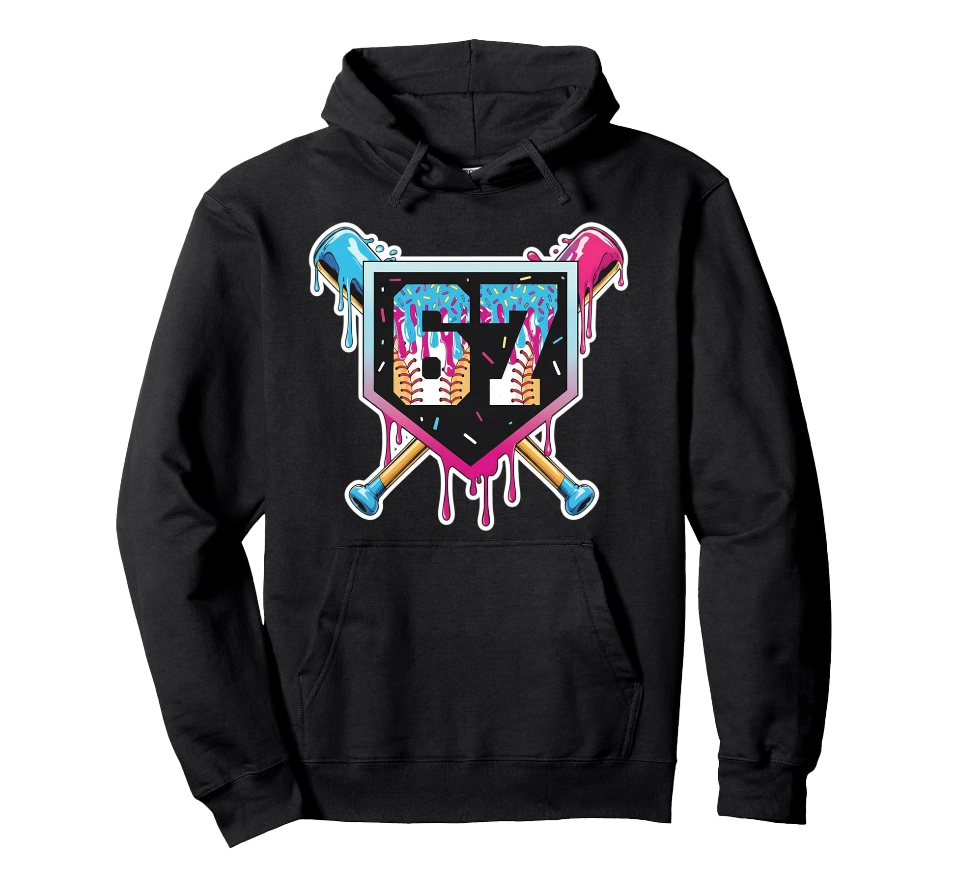Number 67 Baseball Ice Cream Drip Hoodie - Casual Everyday Wear Unisex - T-Shirt, Sweatshirt, Hoodie