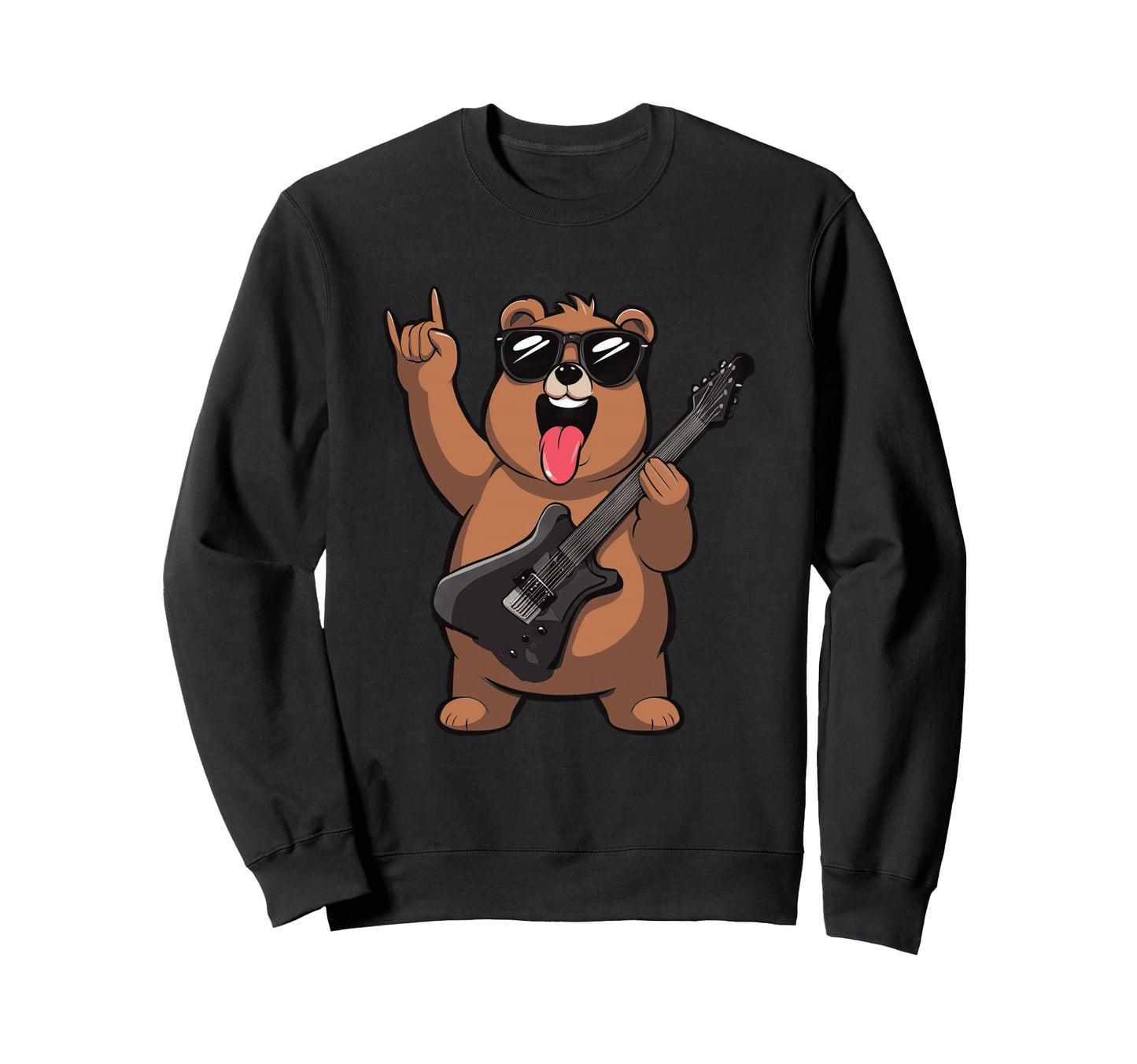 Funny Bear Rockstar Cartoon Sweatshirt - Fun Novelty Design Men Women - T-Shirt, Sweatshirt, Hoodie