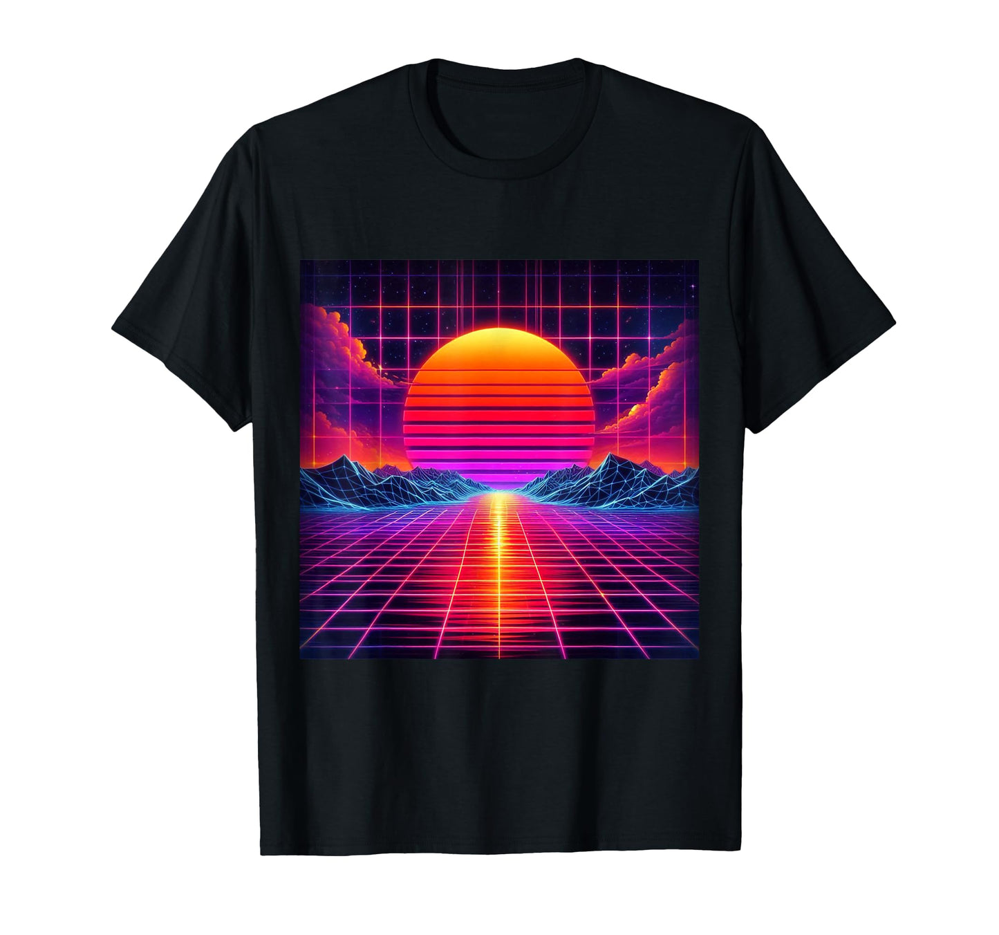 80S Grid Sunset Vaporwave Synthwave T-Shirt - Aesthetic Graphic for Adults - T-Shirt, Sweatshirt, Hoodie