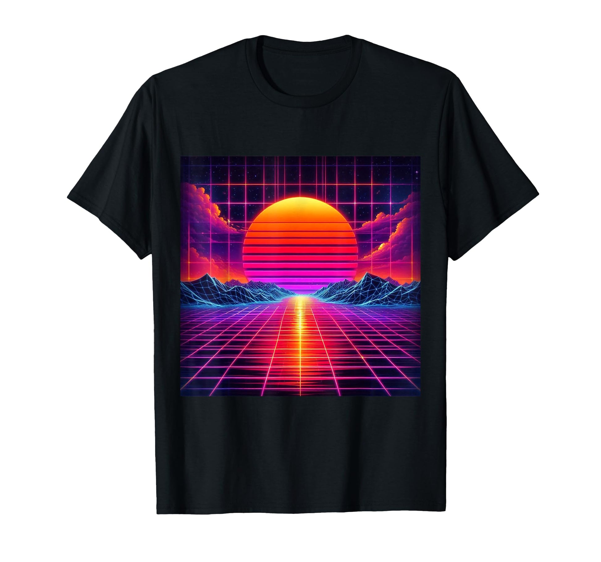 80S Grid Sunset Vaporwave Synthwave T-Shirt - Aesthetic Graphic for Adults - T-Shirt, Sweatshirt, Hoodie