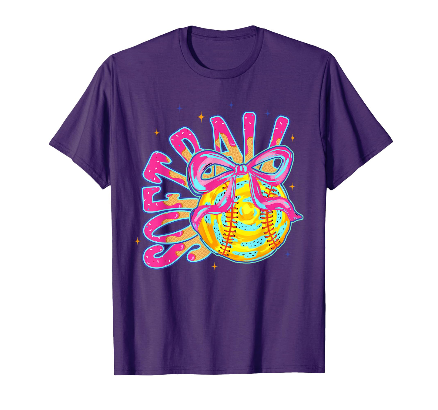Softball Coquette Bow Ice Cream Drip T-Shirt - Unique Graphic Men Women - T-Shirt, Sweatshirt, Hoodie