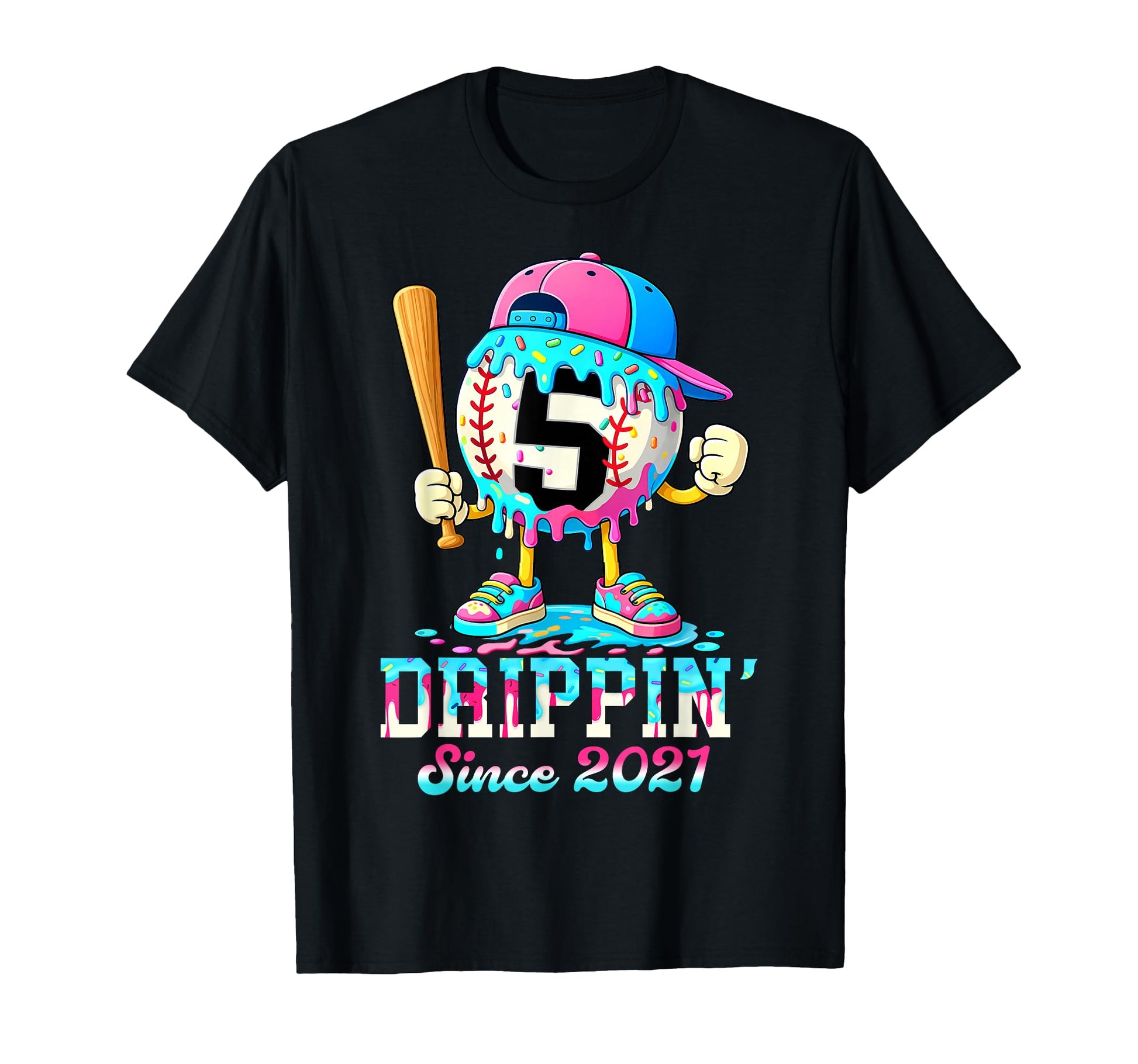 Baseball 5 Years Old Since 2021 Ice Cream T-Shirt - Trendy Graphic Unisex - T-Shirt, Sweatshirt, Hoodie