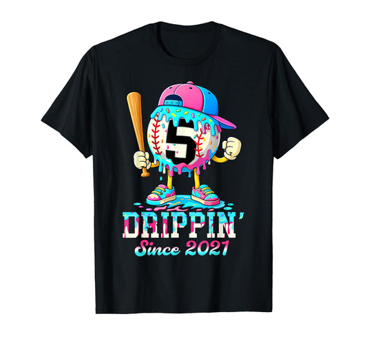 Baseball 5 Years Old Since 2021 Ice Cream T-Shirt - Trendy Graphic Unisex - T-Shirt, Sweatshirt, Hoodie