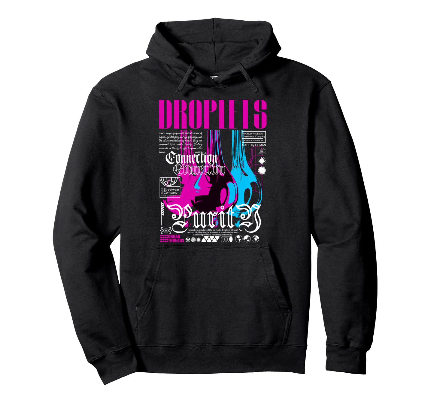 Y2K Droplets Bold Urban Graffiti Hoodie - Trendy Graphic for Adults - T-Shirt, Sweatshirt, Hoodie