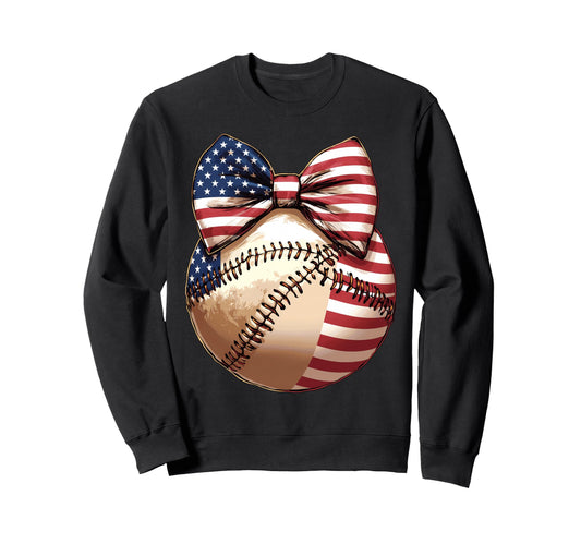 American Flag Baseball Bow Usa Flag Sweatshirt - Trendy Graphic Unisex - T-Shirt, Sweatshirt, Hoodie