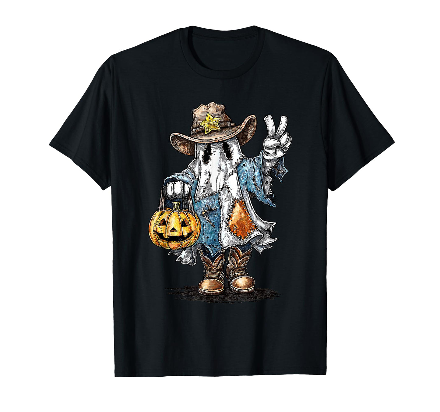 Cowboy Ghost Pumpkin Halloween T-Shirt - Streetwear Style Unisex - T-Shirt, Sweatshirt, Hoodie