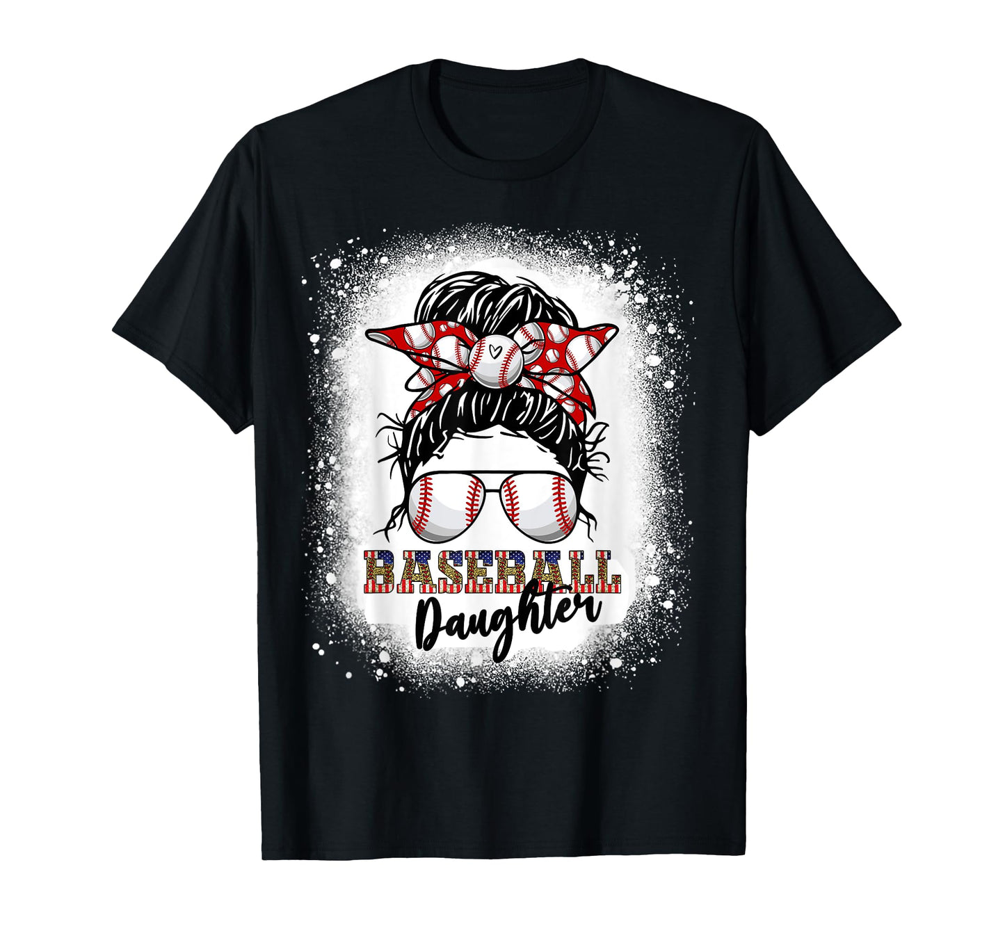 Baseball Daughter Messy Bun Hair Leopard T-Shirt - Custom Art Print Unisex - T-Shirt, Sweatshirt, Hoodie