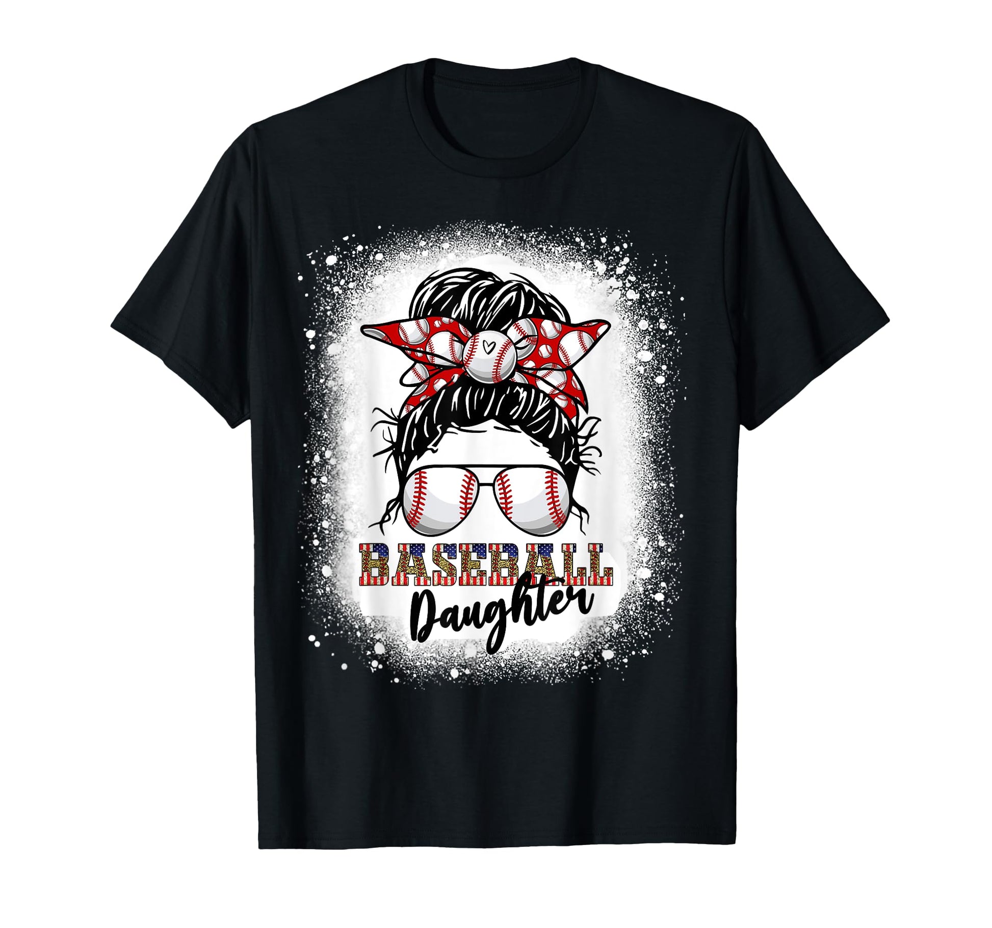 Baseball Daughter Messy Bun Hair Leopard T-Shirt - Custom Art Print Unisex - T-Shirt, Sweatshirt, Hoodie
