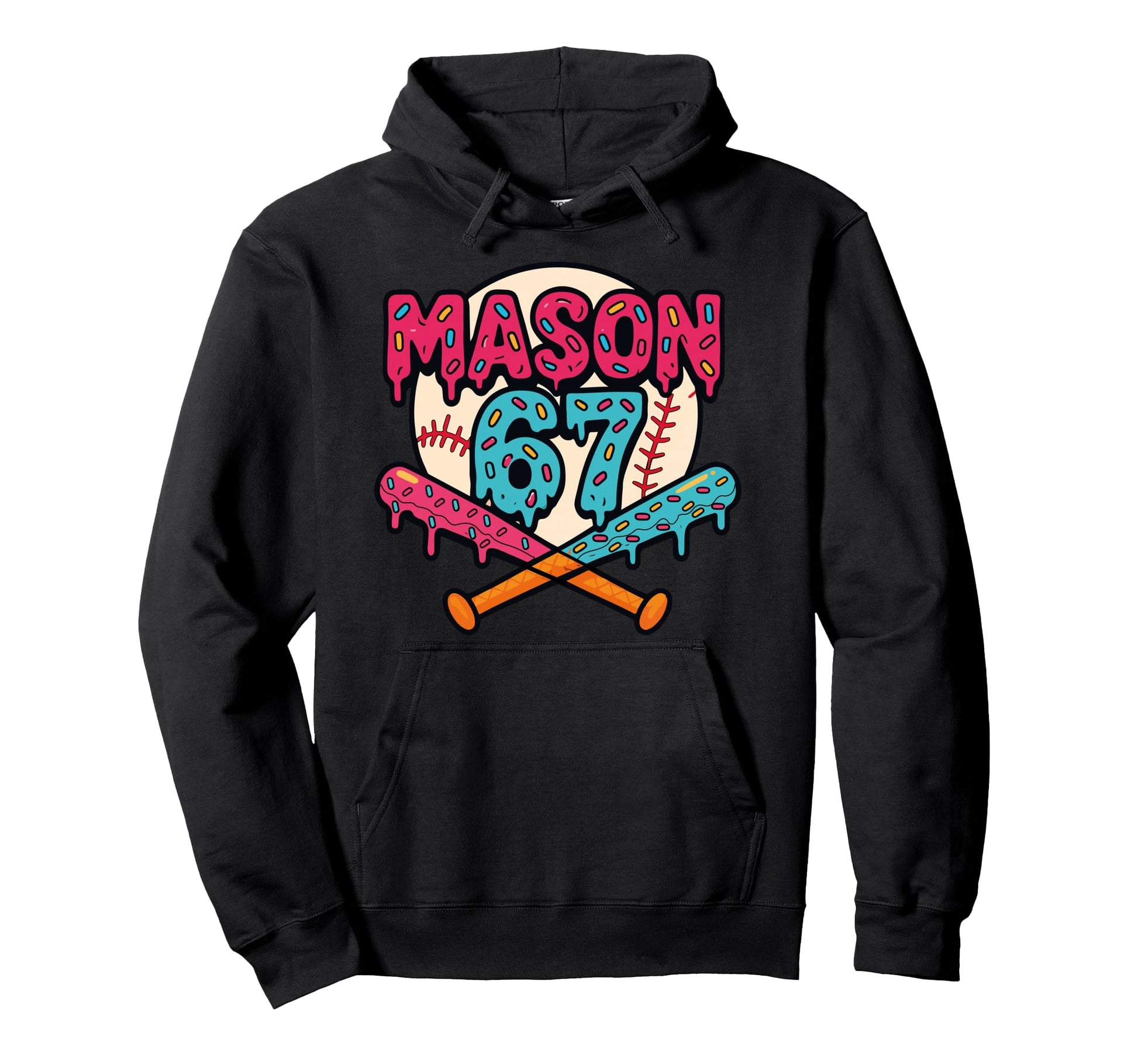 Mason 67 Funny Ice Cream Drip Baseball Hoodie - Unique Graphic for Adults - T-Shirt, Sweatshirt, Hoodie