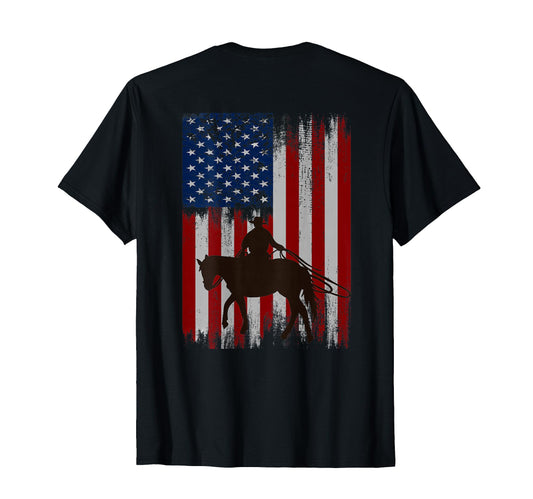 Back Usa American Flag Cowboy Rodeo T-Shirt - Graphic Print Unisex - T-Shirt, Sweatshirt, Hoodie