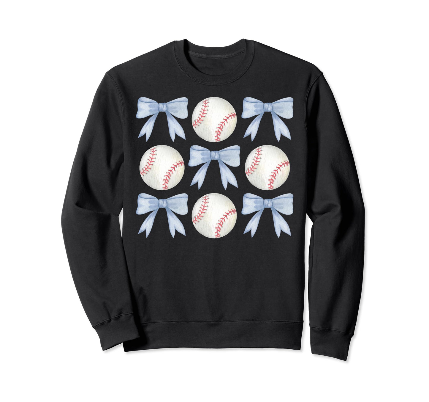 Blue Bows And Baseballs Sweatshirt - Casual Everyday Wear Men Women - T-Shirt, Sweatshirt, Hoodie