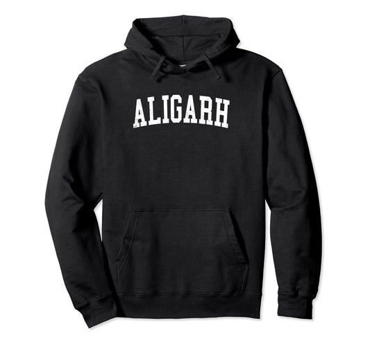 Aligarh India Distressed White Varsity Hoodie - Unique Graphic Men Women - T-Shirt, Sweatshirt, Hoodie