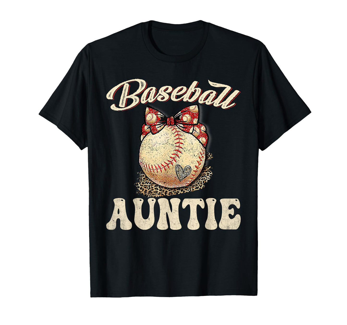Softball Baseball Auntie Leopard Mothers T-Shirt - Graphic Print Unisex - T-Shirt, Sweatshirt, Hoodie