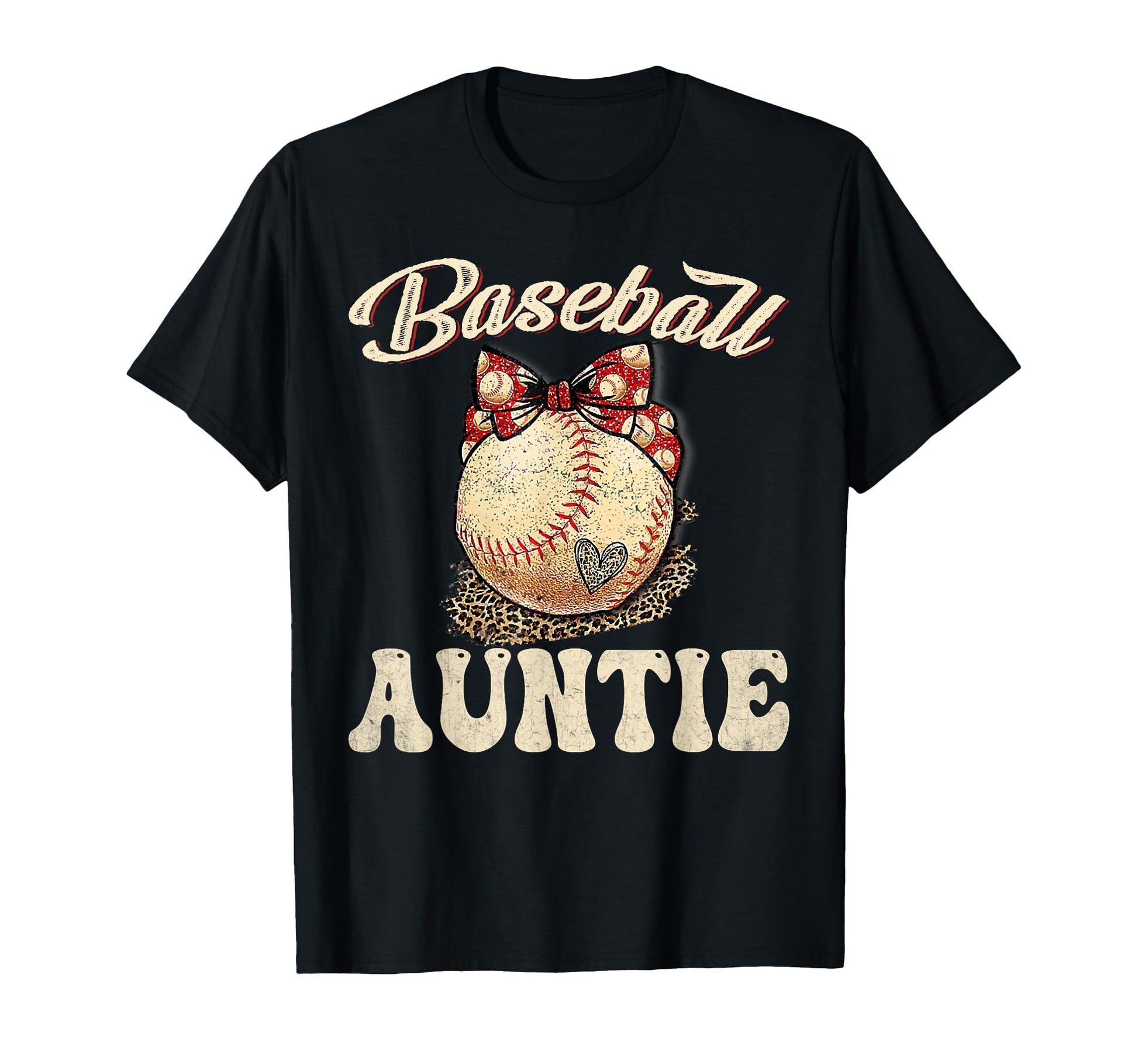 Softball Baseball Auntie Leopard Mothers T-Shirt - Graphic Print Unisex - T-Shirt, Sweatshirt, Hoodie