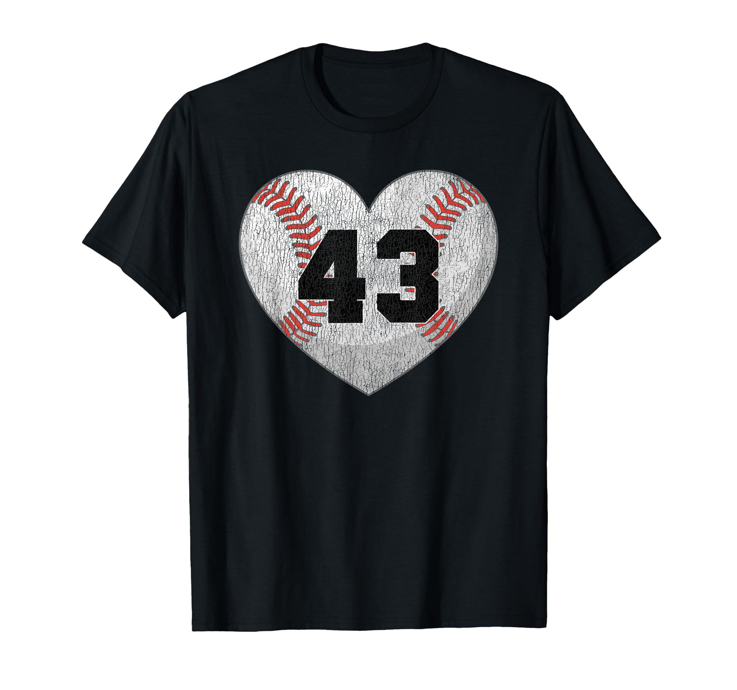 Baseball Number 43 Distressed Heart T-Shirt - Novelty Apparel Men Women - T-Shirt, Sweatshirt, Hoodie