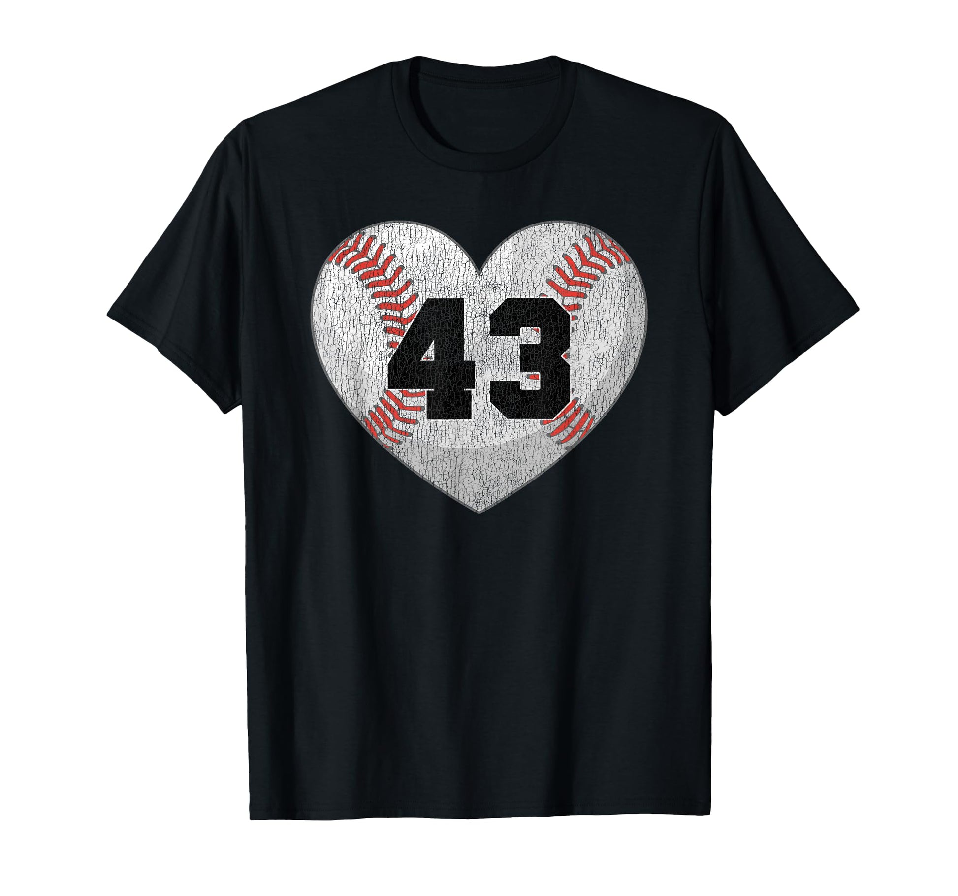 Baseball Number 43 Distressed Heart T-Shirt - Novelty Apparel Men Women - T-Shirt, Sweatshirt, Hoodie