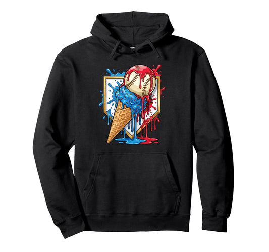 American Distressed Baseball Ice Cream Hoodie - Novelty Apparel Men Women - T-Shirt, Sweatshirt, Hoodie