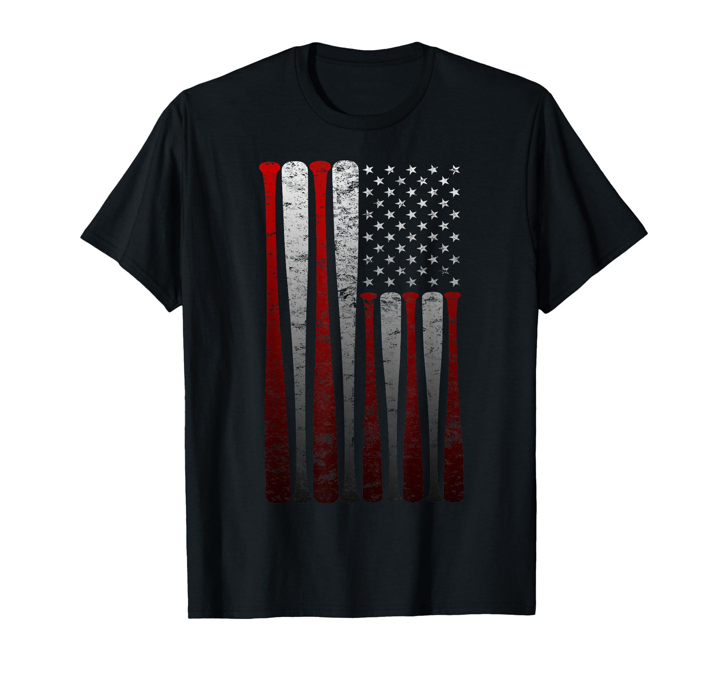 Distressed American Flag Baseball Bats Red T-Shirt - Graphic Print Unisex - T-Shirt, Sweatshirt, Hoodie