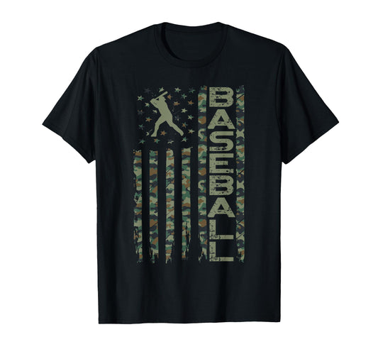 Baseball Fan Usa American Flag Camo T-Shirt - Fun Novelty Design Men Women - T-Shirt, Sweatshirt, Hoodie