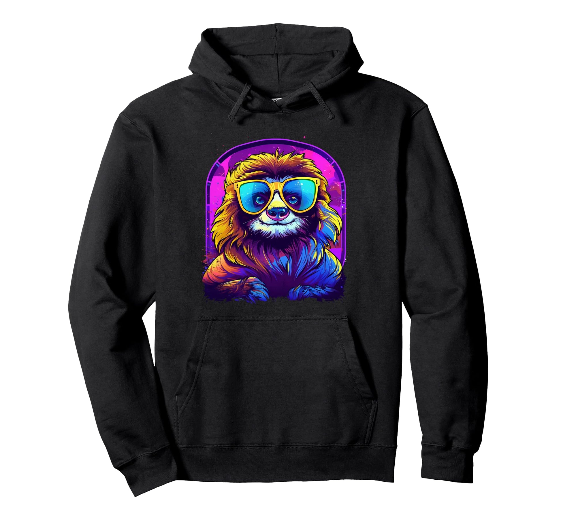 Synthwave Sloth 80S Colorful Animal Hoodie - Unique Graphic Unisex - T-Shirt, Sweatshirt, Hoodie