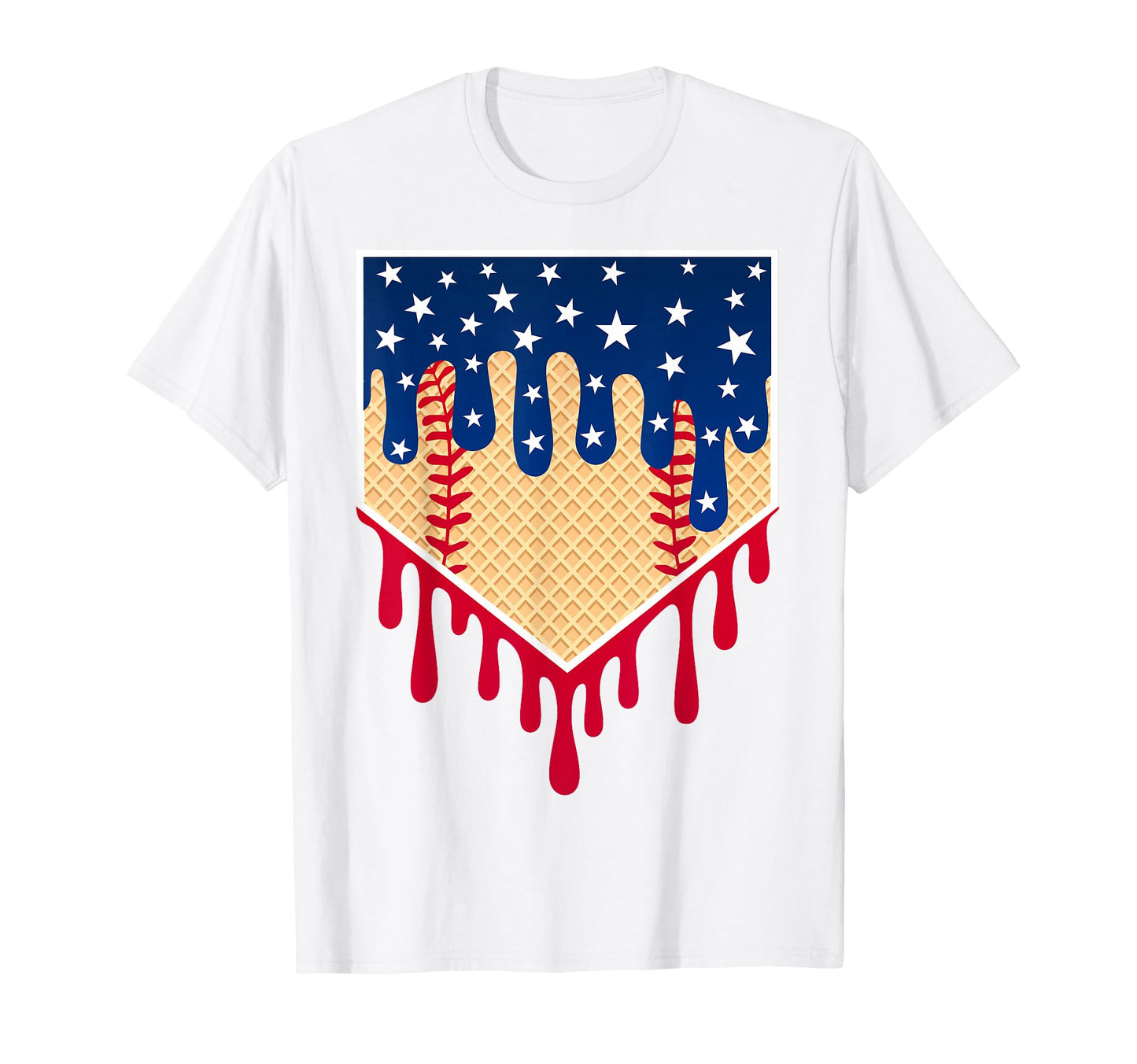 Baseball Ice Cream Drip 4Th July T-Shirt - Aesthetic Graphic for Adults - T-Shirt, Sweatshirt, Hoodie